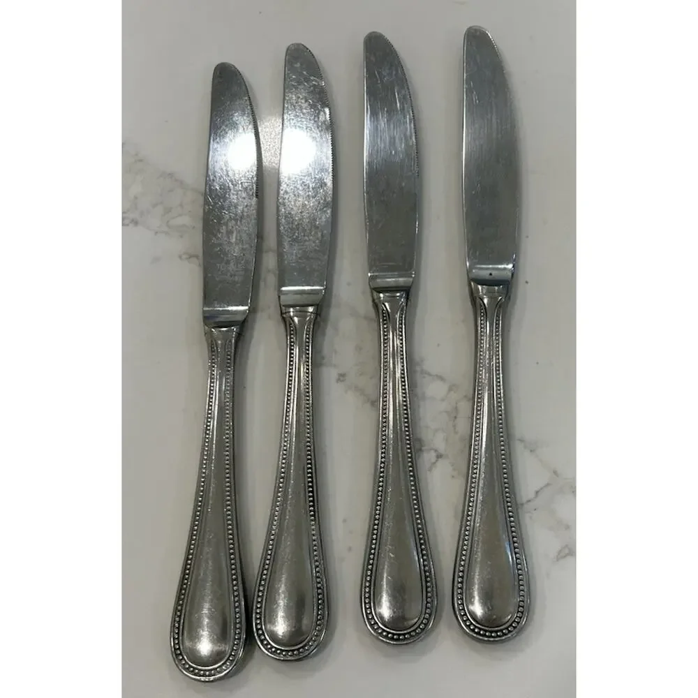 Antique Set of 4 Towles EPS Beaded‎ Glossy Flatware Dinner Knives 8.5” Germany